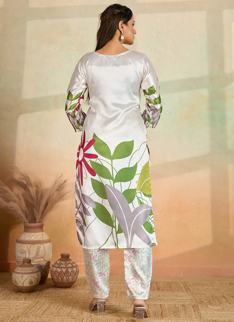 Prazu Fashion Off White Printed Cotton Reyon Kurta Pant Set - Image 5