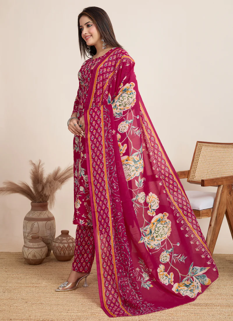 Prazu Fashion Pink Printed Cotton Blend Festival Wear Salwar Suit - Image 3