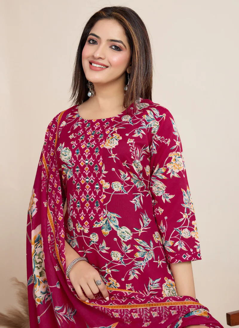 Prazu Fashion Pink Printed Cotton Blend Festival Wear Salwar Suit - Image 6