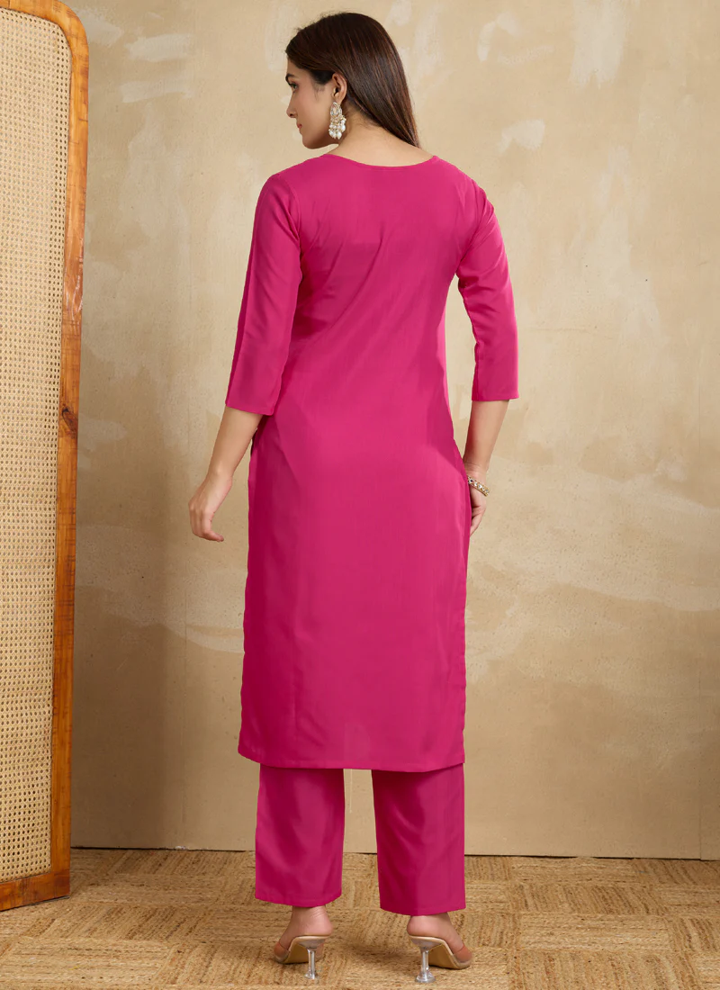 Prazu Fashion Pink Printed Cotton Blend Kurta Pant Set - Image 4