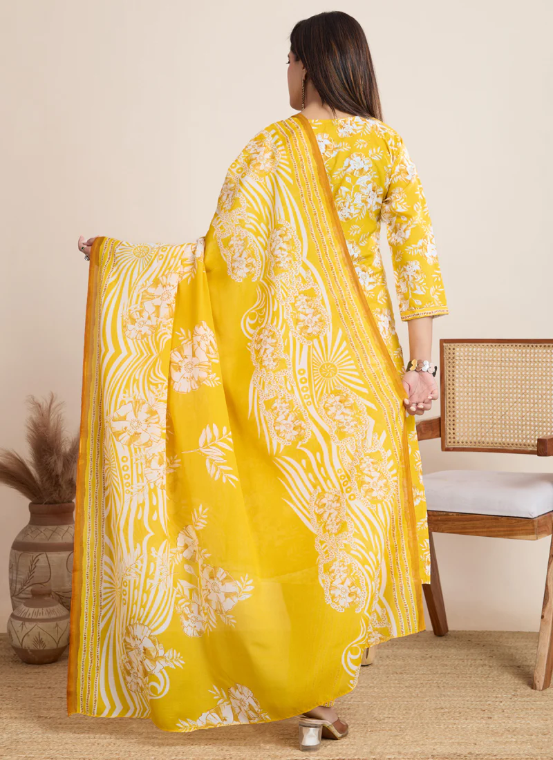 Prazu Fashion Yellow Printed Cotton Blend Festival Wear Salwar Suit - Image 6